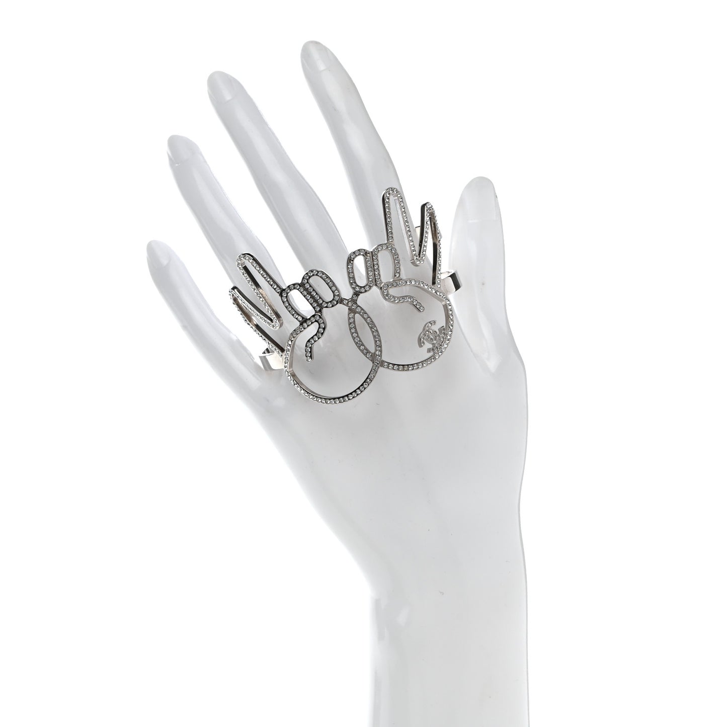 Crystal Peace Sign Emoji Bangle Bracelet Silver