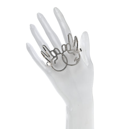 Chanel Crystal Peace Sign Emoji Bangle Bracelet Silver 2 of 5