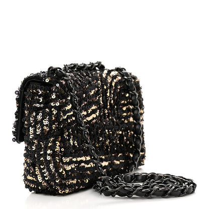 Chanel Sequin Mini Rectangular Flap Black Gold 3 of 11