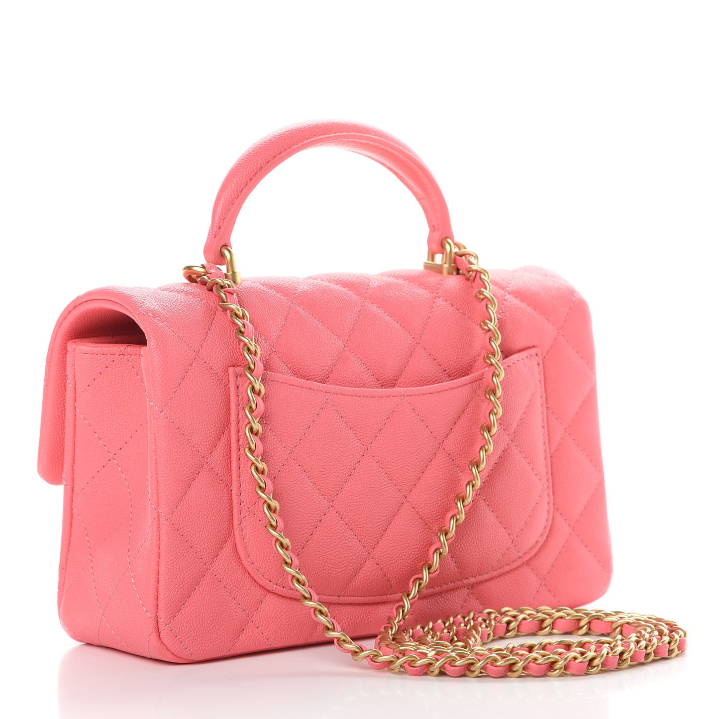 Caviar Quilted Mini Top Handle Rectangular Flap Pink
