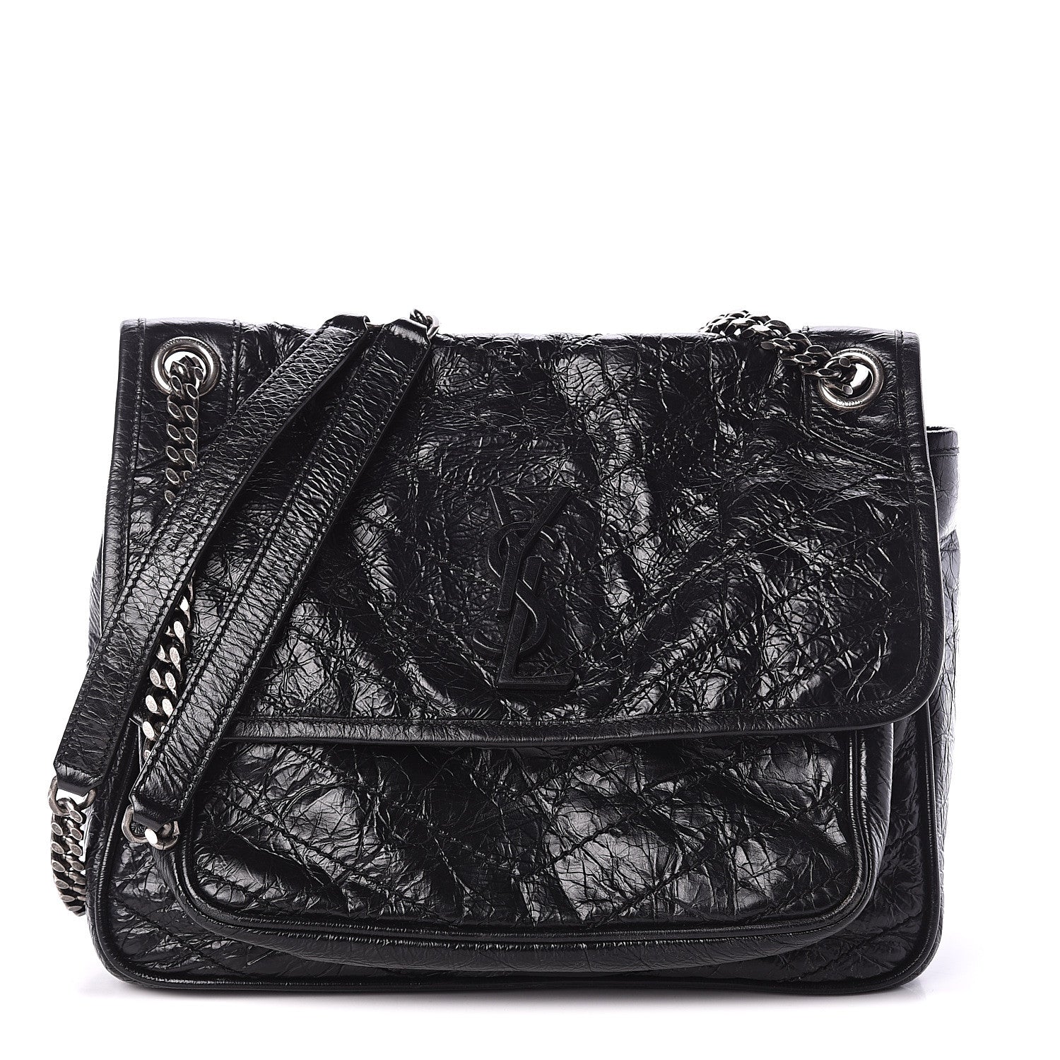 Saint Laurent Crinkled Calfskin Matelasse Monogram Medium Niki Chain Satchel Black 1 of 8