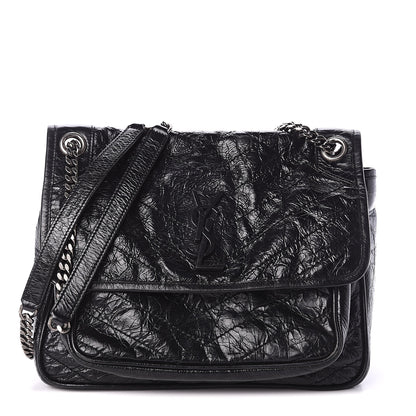 Saint Laurent Crinkled Calfskin Matelasse Monogram Medium Niki Chain Satchel Black 1 of 8