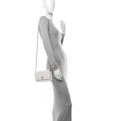 Chanel Caviar Quilted Perforated Metal CC Wallet On Chain WOC White 2 of 12
