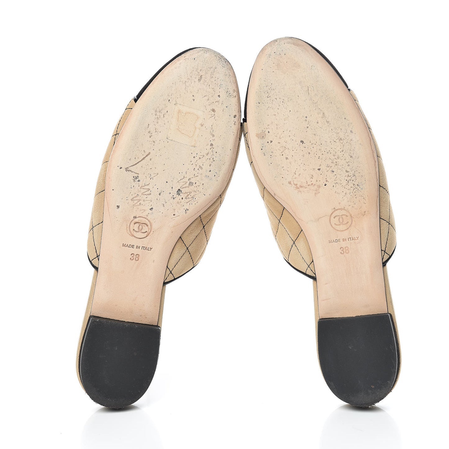 Kid Suede Quilted Mules 38 Beige Black