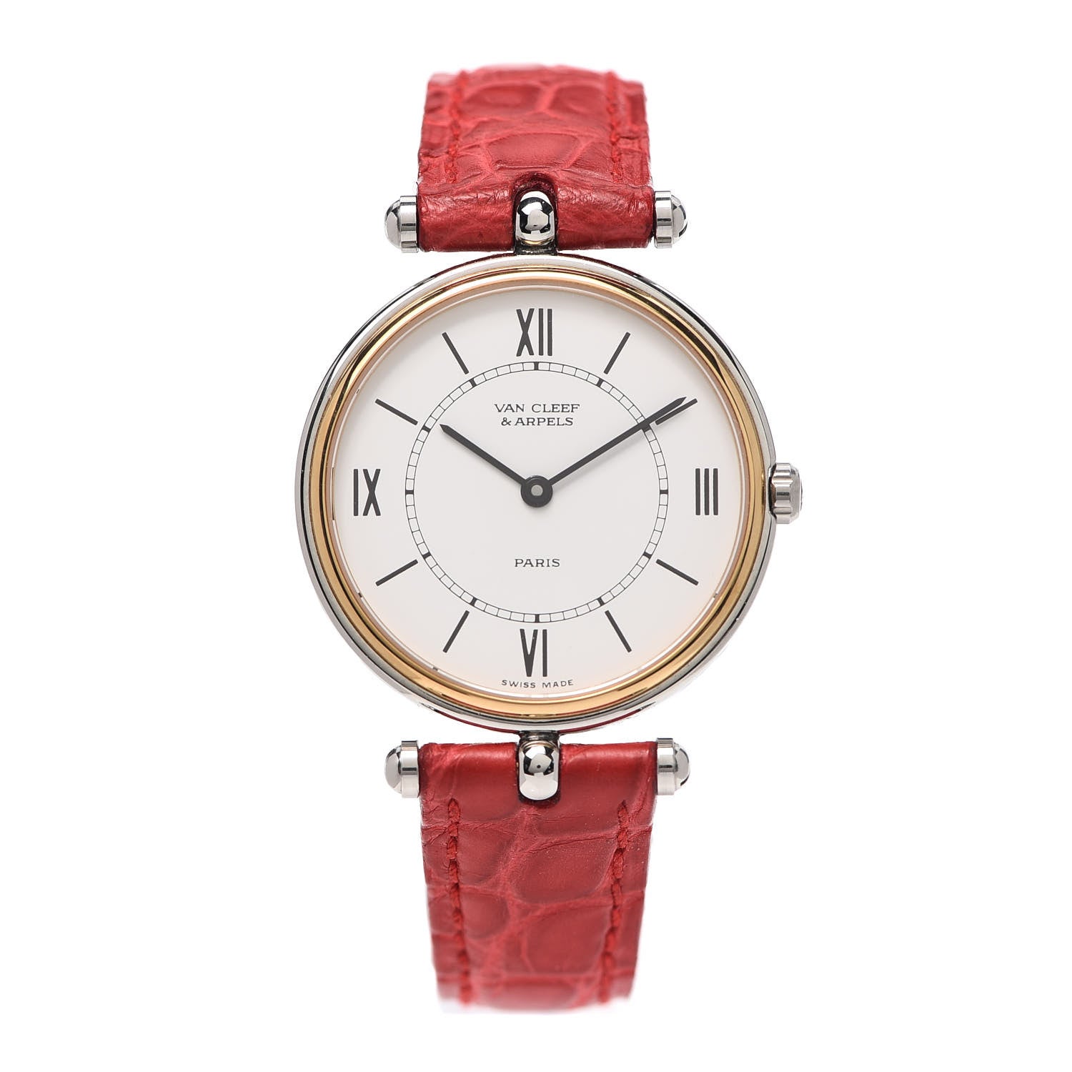Van Cleef & Arpels Stainless Steel 18K Yellow Gold Alligator 29mm La Collection Quartz Watch 1 of 5