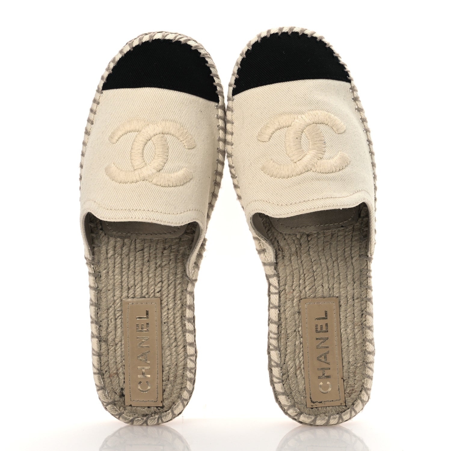 Chanel Denim CC Espadrille Mules 37 White Black 2 of 14
