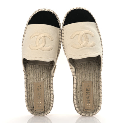 Chanel Denim CC Espadrille Mules 37 White Black 2 of 14