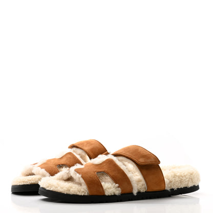 Hermes Suede Goatskin Woolskin Womens Chypre Sandals 36.5 Naturel Ecru 3 of 8