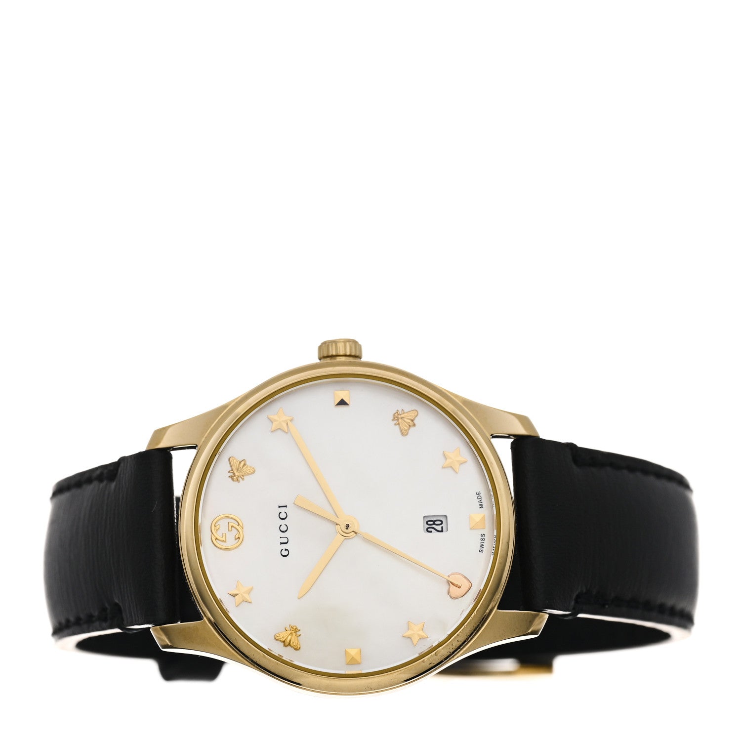 Gucci Stainless Steel Calfskin Mother of Pearl 29mm G-Timeless Charm Quartz Watch 2 of 5