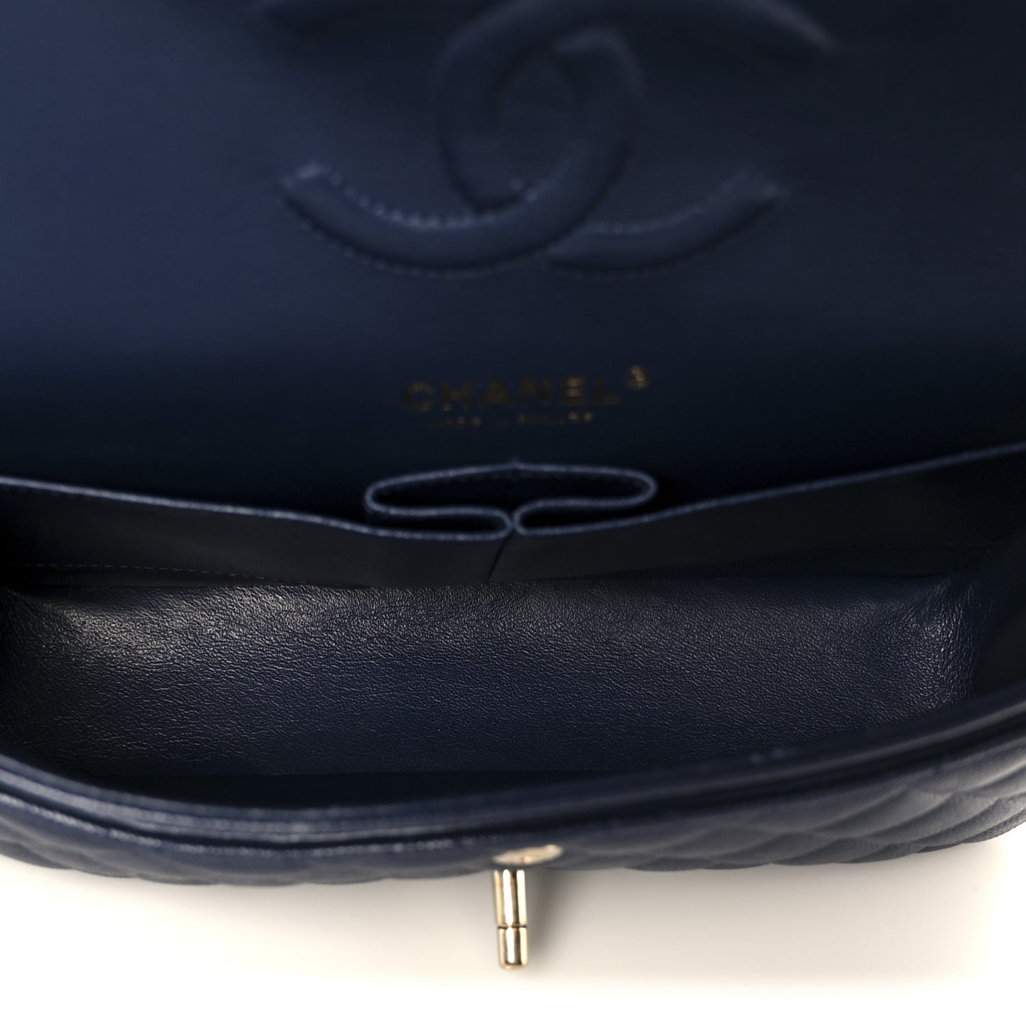 Caviar Quilted Medium Double Flap Navy Navy