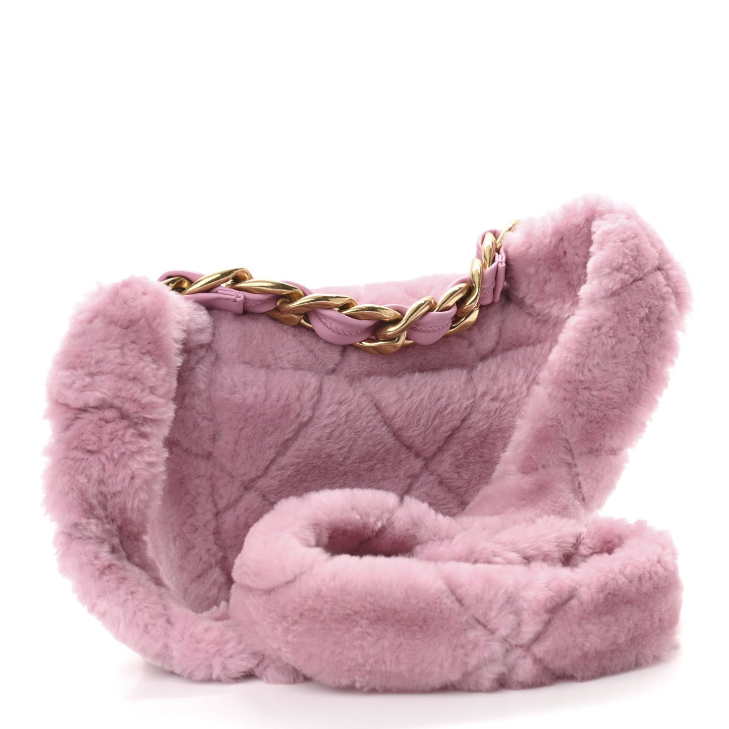 Shearling Lambskin Quilted Flap Pink