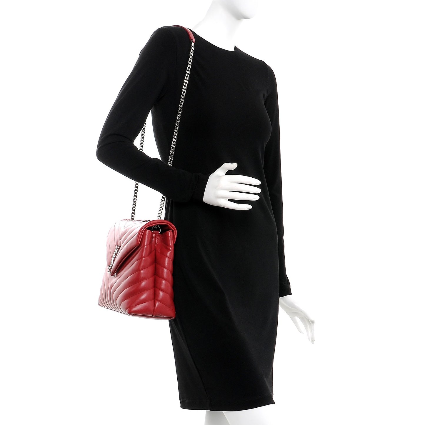 Calfskin Y Quilted Monogram Medium Loulou Chain Satchel Lipstick Red