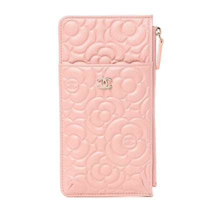 Chanel Caviar Camellia Embossed Classic Flat Wallet Pouch Pink 1 of 7