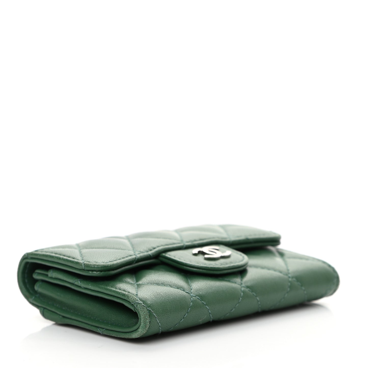 Lambskin Quilted Flap Card Holder Wallet Green