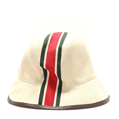 Gucci Heavy Linen Canvas Textured Dollar Calfskin Web Fedora Heavy Hat S Light Beige Green 3 of 8
