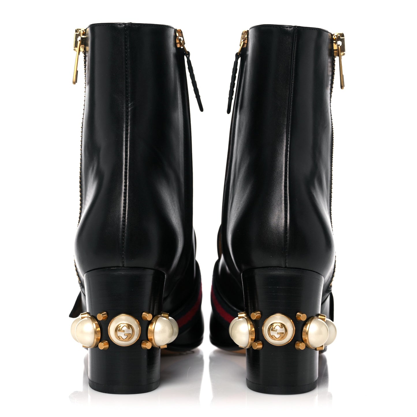 Betis Glamour Calfskin Web Pearl Embellished Peyton 75mm Ankle Boots 39 Black