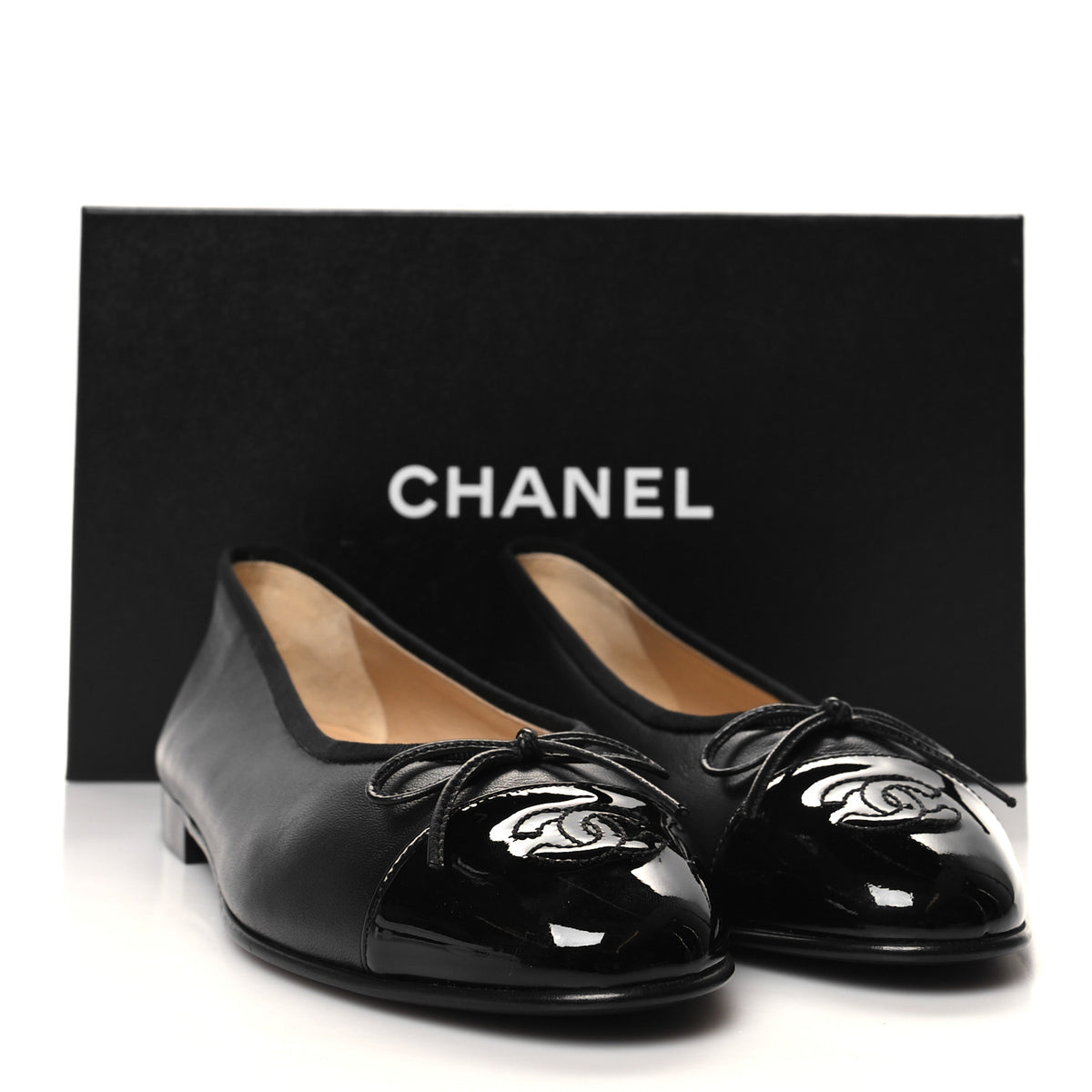 Chanel Lambskin Patent Cap Toe Ballerina Flats 38.5 Black 9 of 9