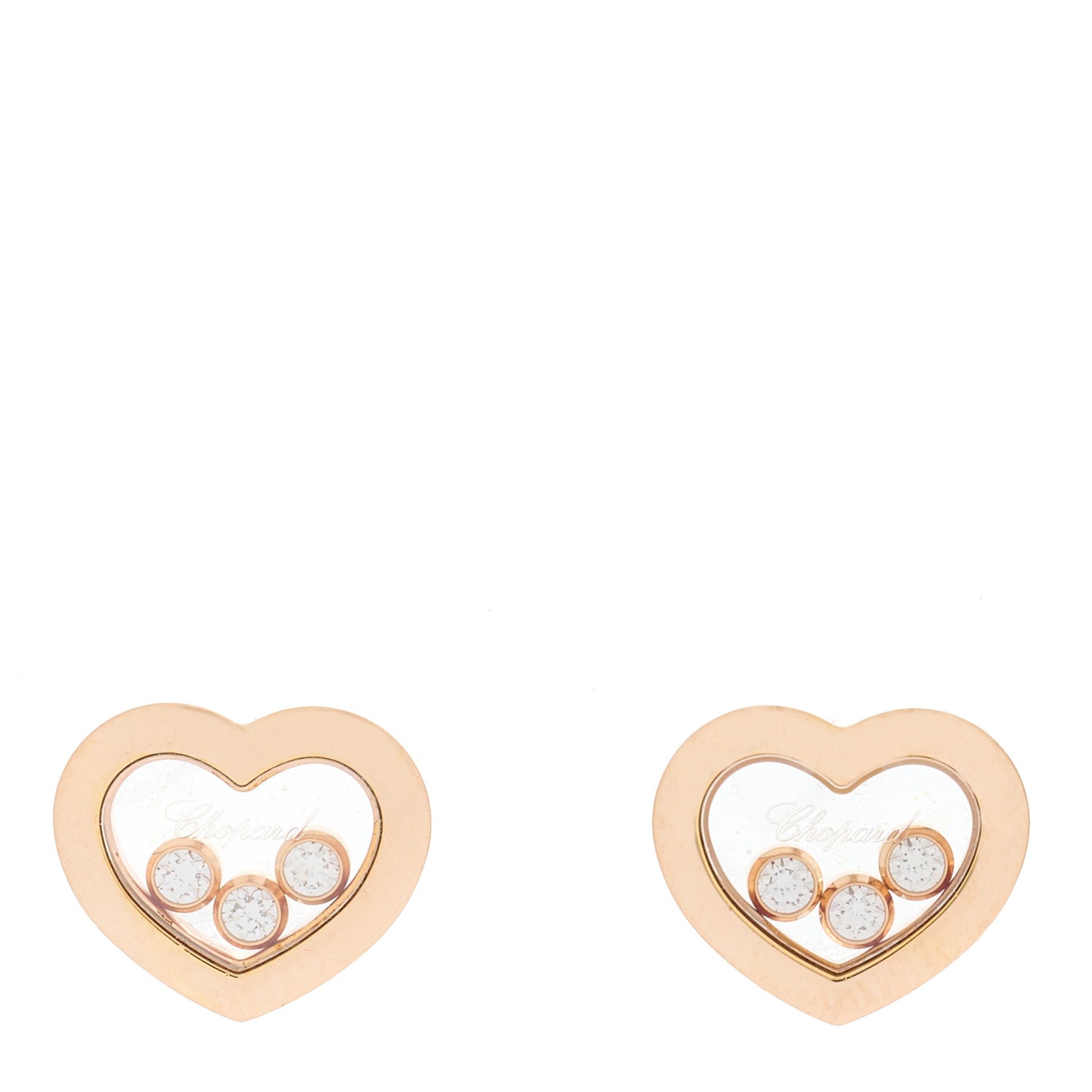 18K Rose Gold 3 Happy Diamonds Icons Heart Earrings