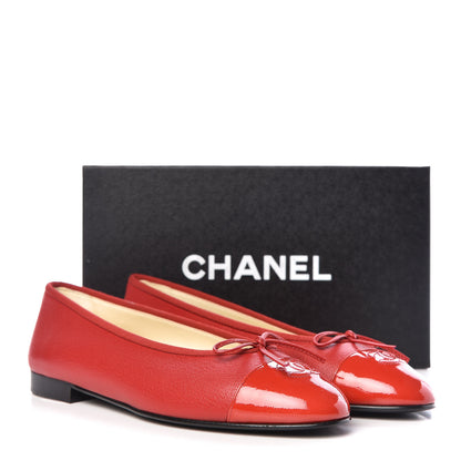 Chanel Goatskin Patent Cap Toe CC Ballerina Flats 41 Red 9 of 9