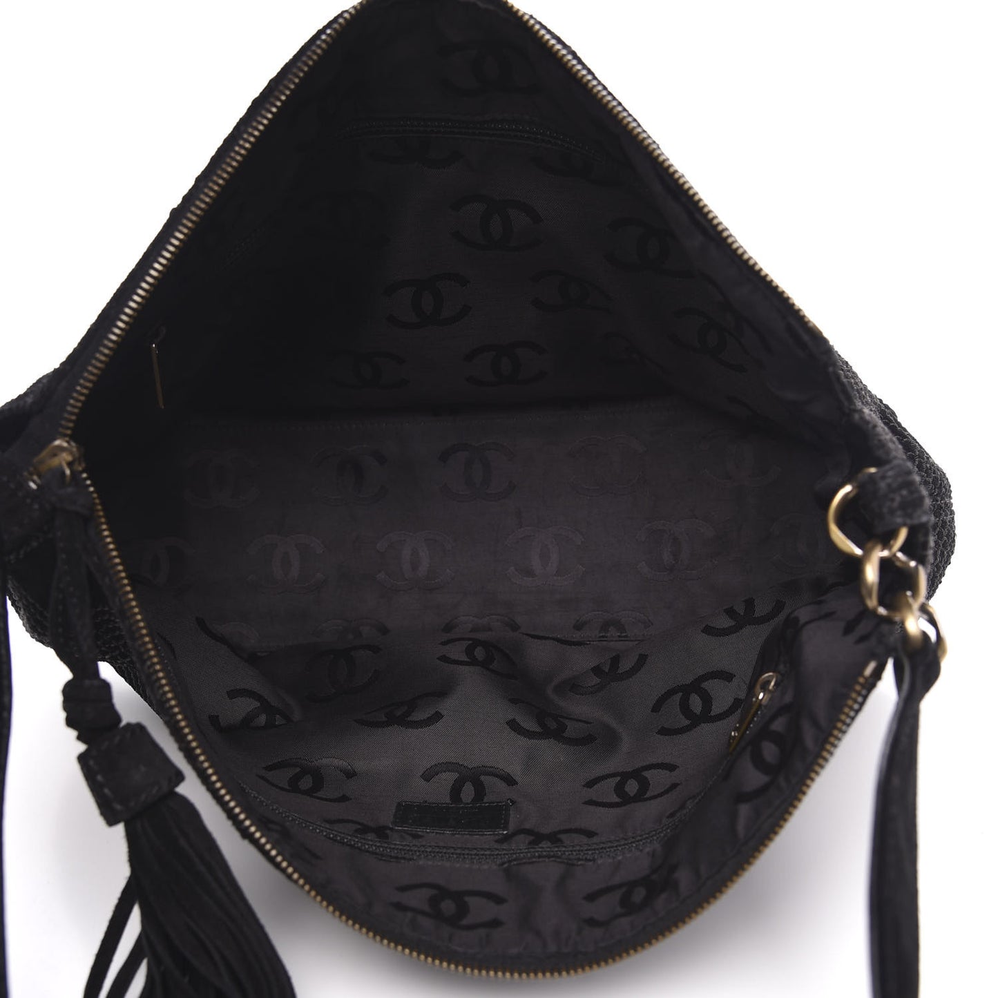 Suede Tassel Diamond Stitch CC Shoulder Bag Black