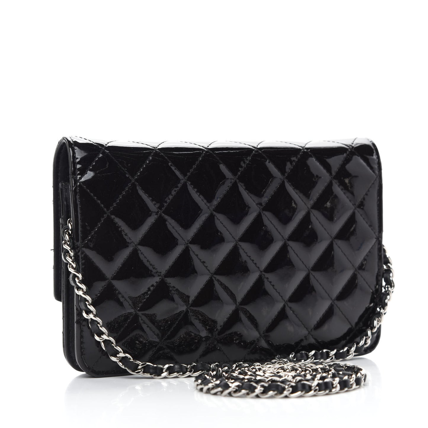 Patent Quilted Brilliant Wallet On Chain WOC Black