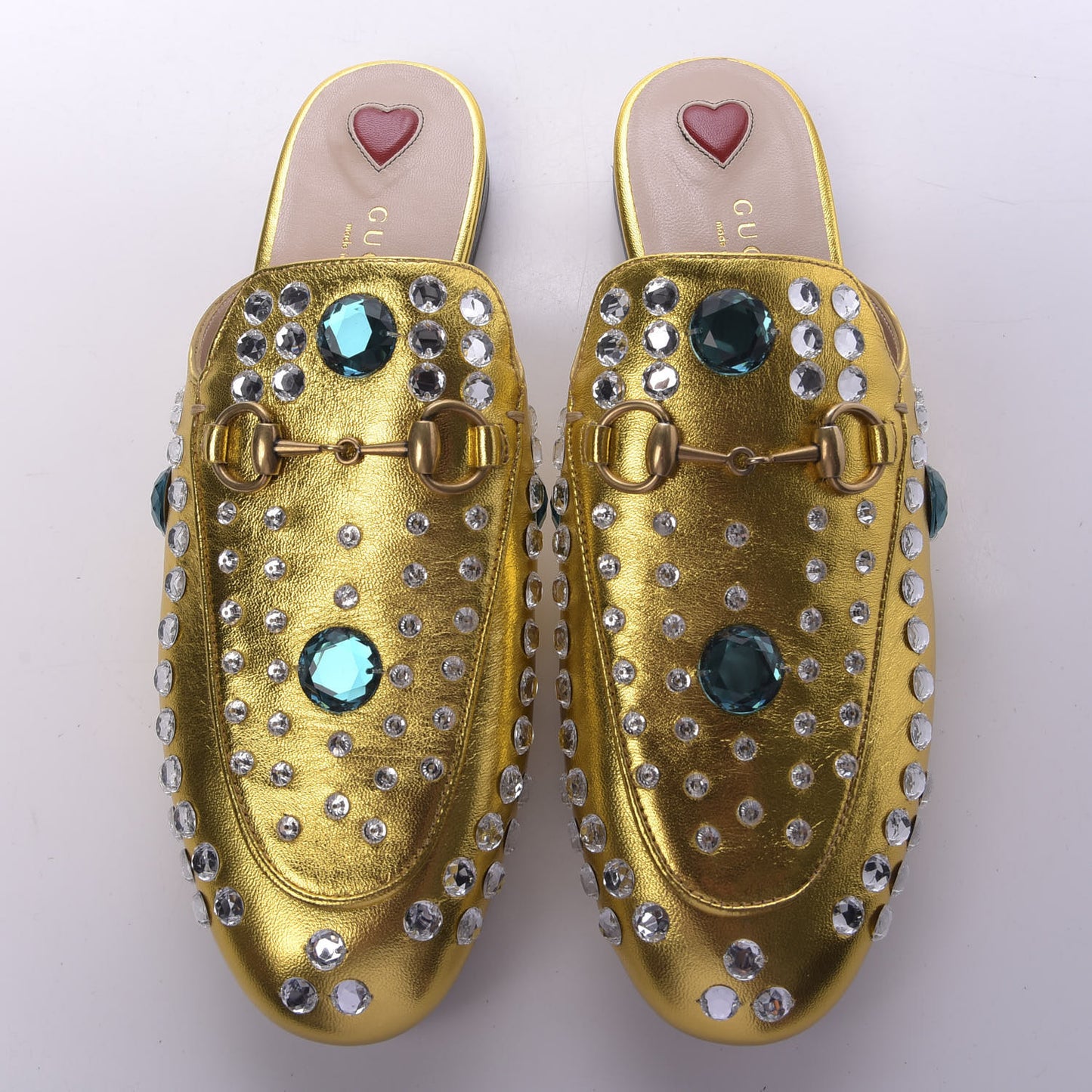 Metallic Nappa Crystal Womens Princetown Slippers 37.5 Gold