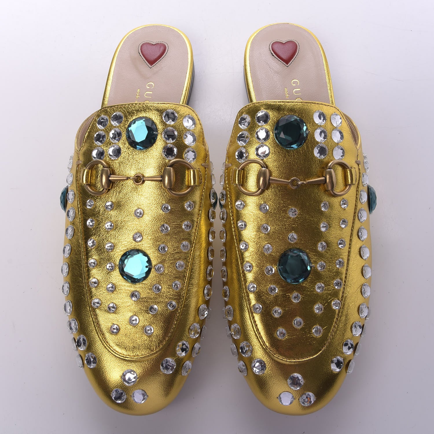Gucci Metallic Nappa Crystal Womens Princetown Slippers 37.5 Gold 5 of 11
