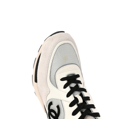 Chanel Mesh Suede Calfskin Womens CC Sneakers 41 White Silver Light Grey 10 of 11