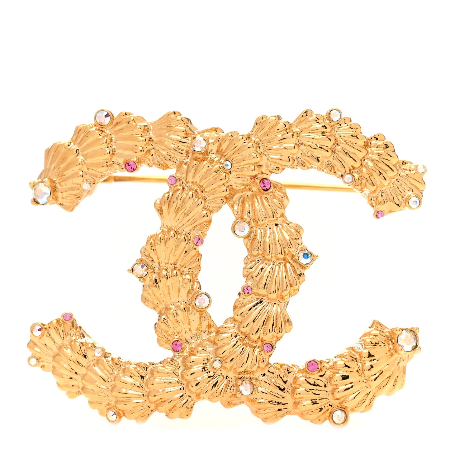 Metal Crystal Strass CC Brooch Gold