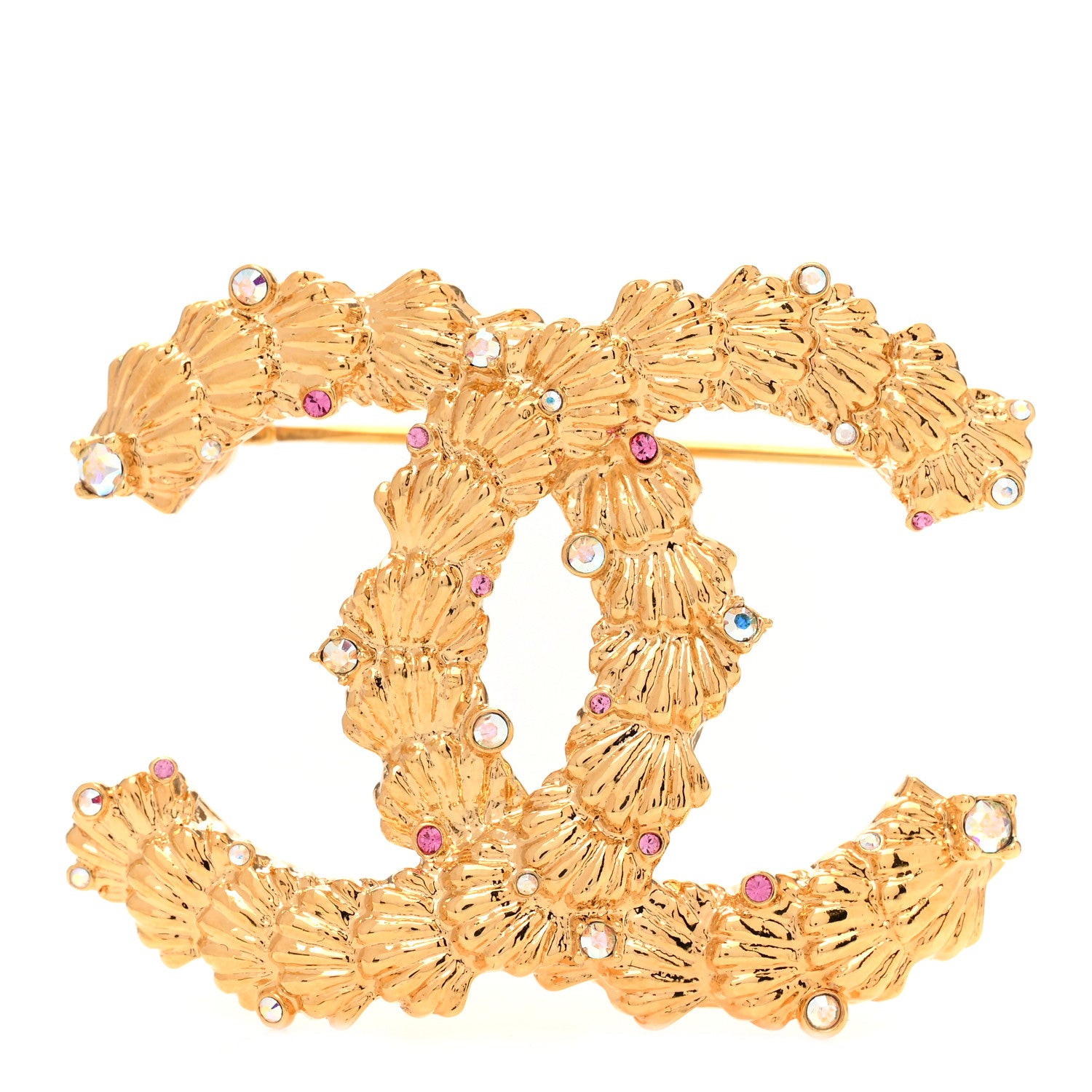 Chanel Metal Crystal Strass CC Brooch Gold 1 of 5