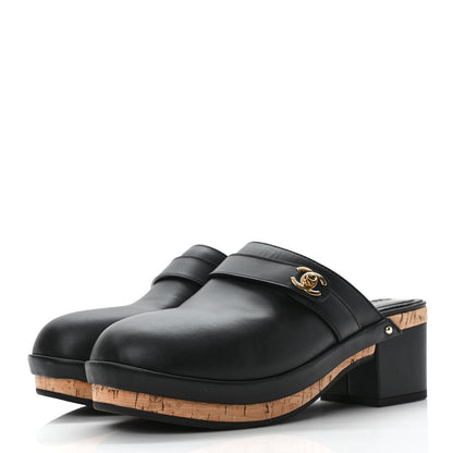 Chanel Calfskin CC Turn Lock Clogs 38 Black 3 of 7