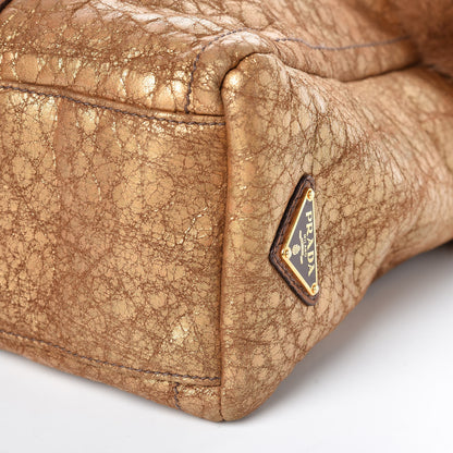 Prada Metallic Suede Mink Shearling Crocodile Embossed Tote Gold 9 of 9