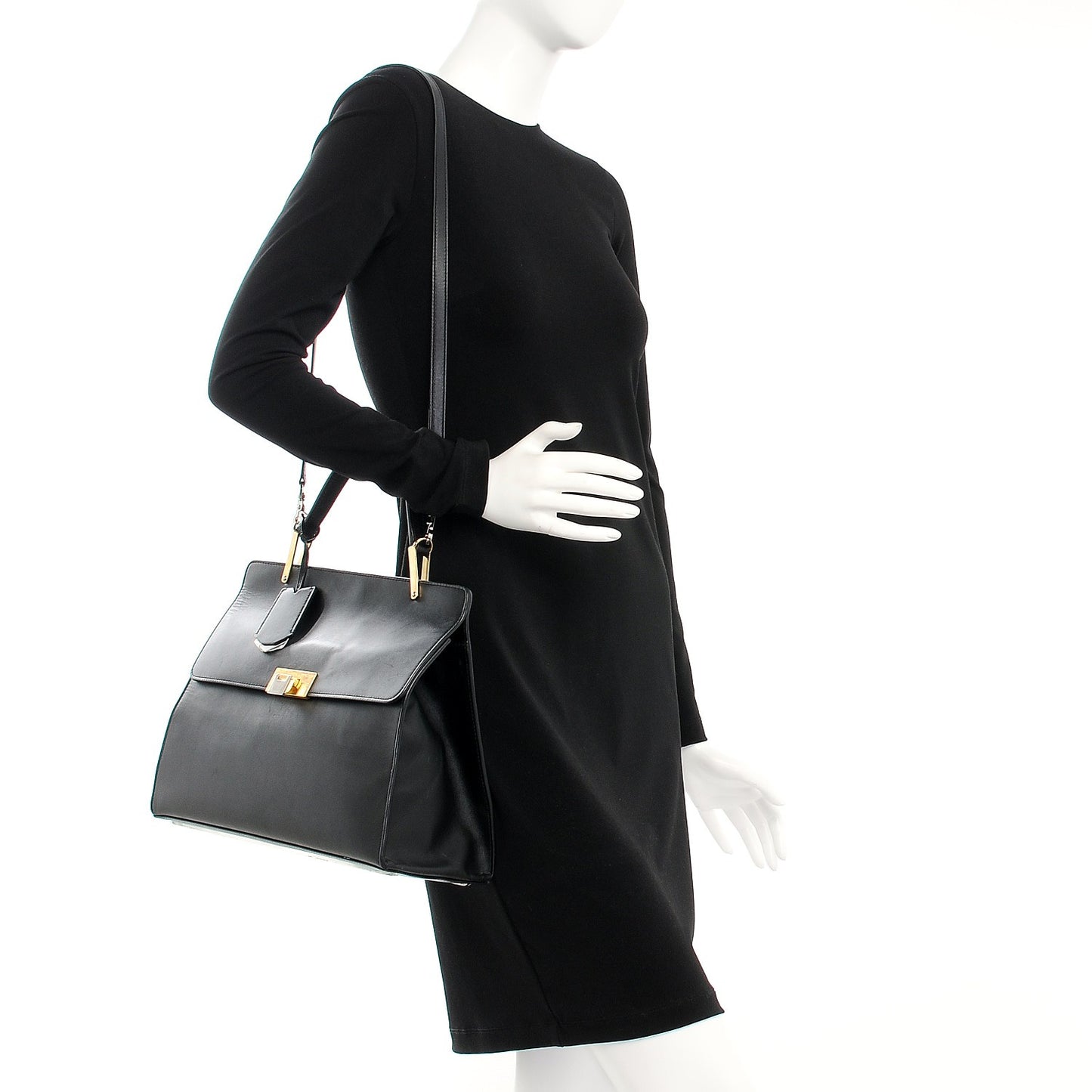 Smooth Calfskin Le Dix M Cartable Shoulder Bag Black