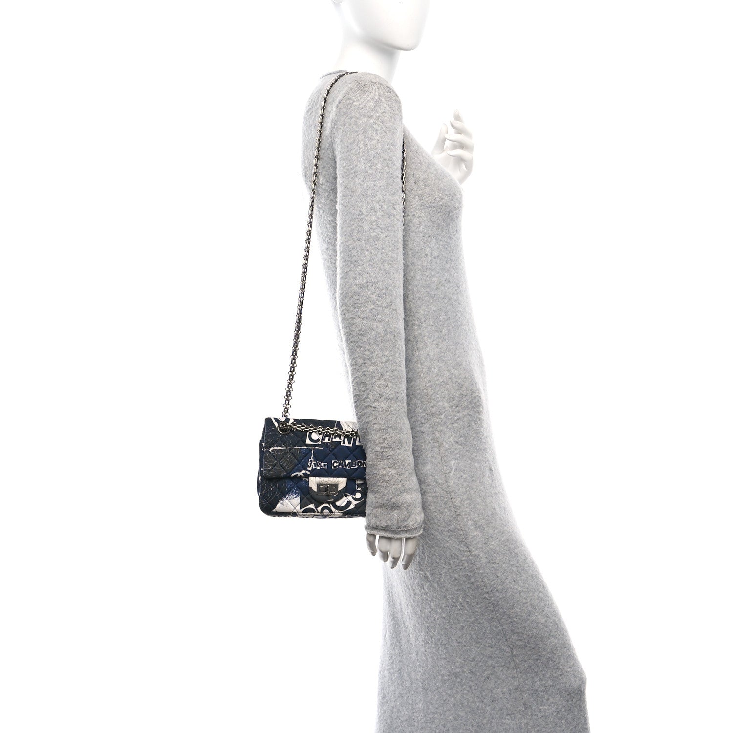 Chanel Jersey Quilted Camellia 2.55 Reissue Mini Flap Black Blue White 2 of 11