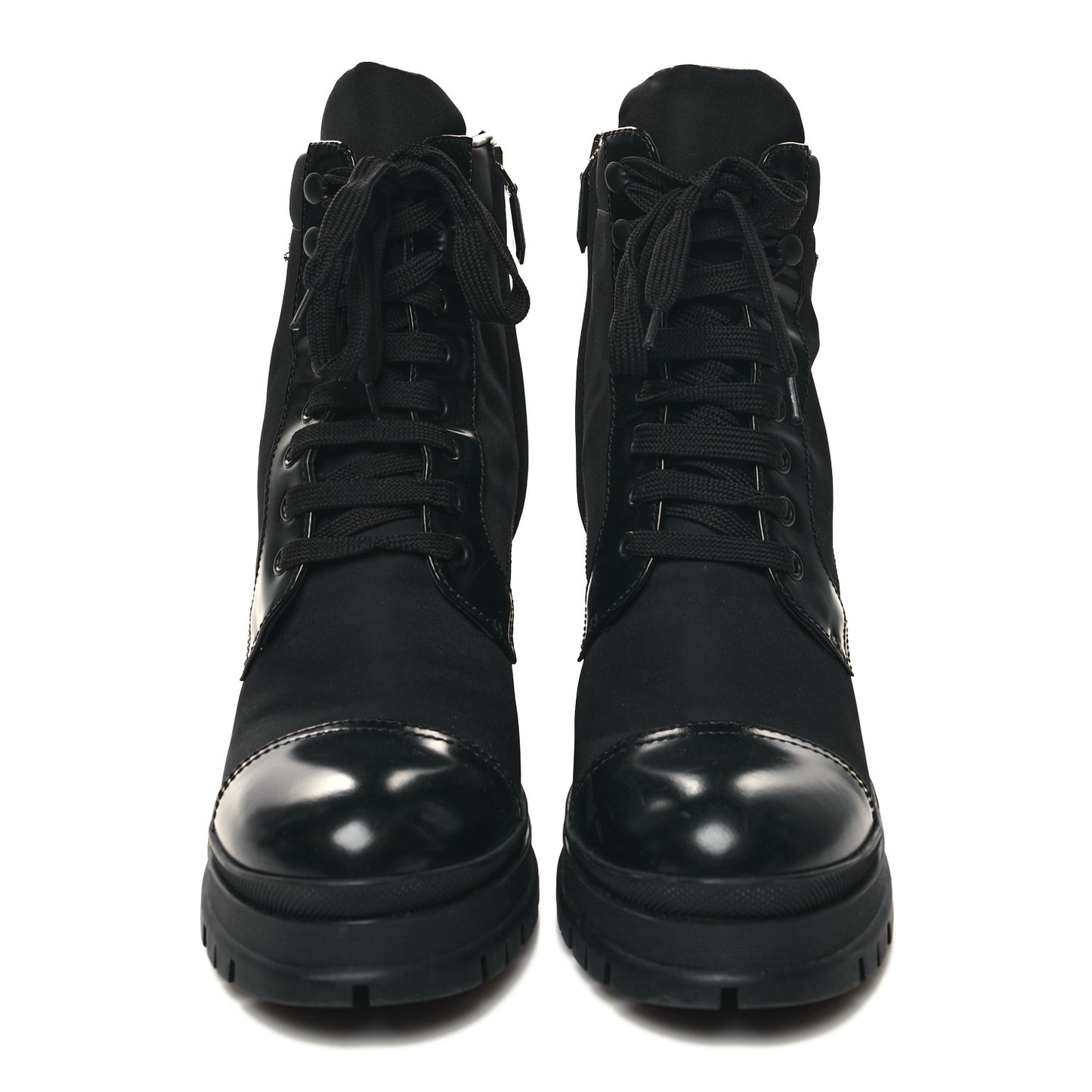 Spazzolato Re-Nylon Metal Triangle Logo Lace Up 55mm Ankle Boots 41 Black