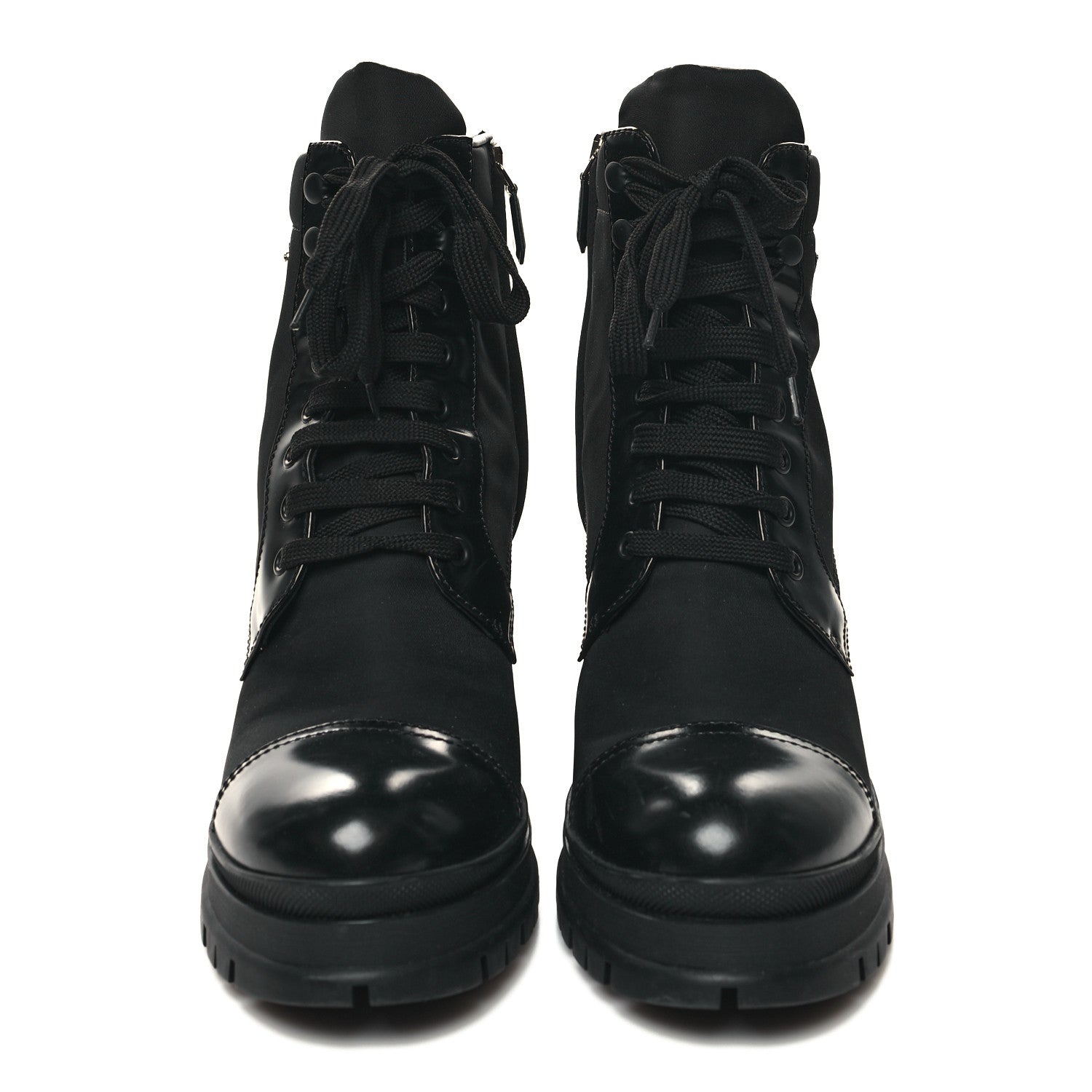Prada Spazzolato Re-Nylon Metal Triangle Logo Lace Up 55mm Ankle Boots 41 Black 2 of 9