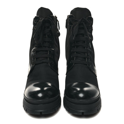 Prada Spazzolato Re-Nylon Metal Triangle Logo Lace Up 55mm Ankle Boots 41 Black 2 of 9