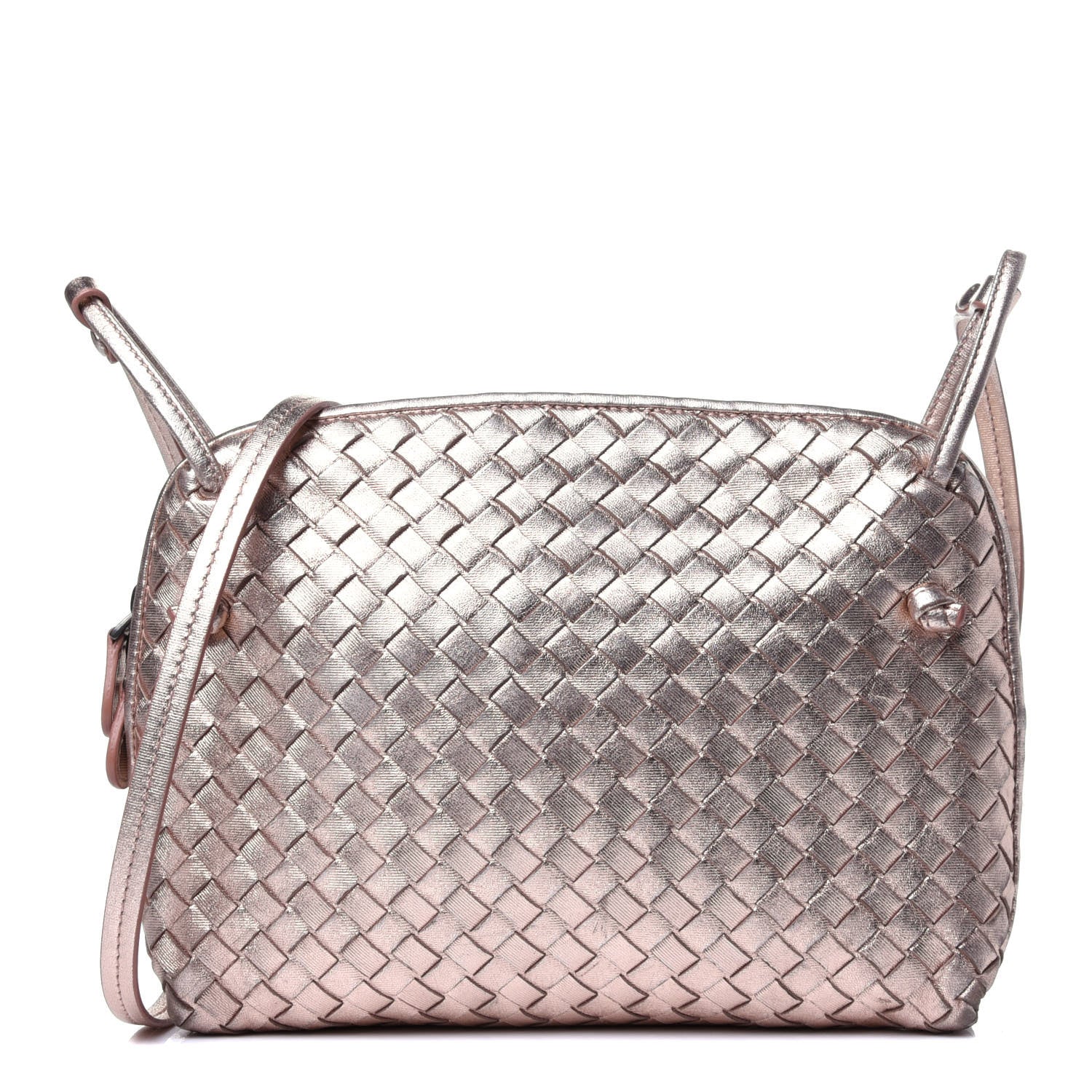 Bottega Veneta Metallic Grosgrain Intrecciato Pillow Crossbody Messenger Rose Gold 1 of 11