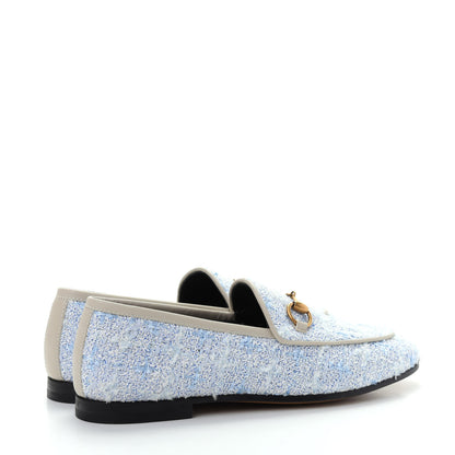 Gucci Wool Tweed Horsebit Womens Jordaan Loafers 35 Light Blue White Mystic White 4 of 11