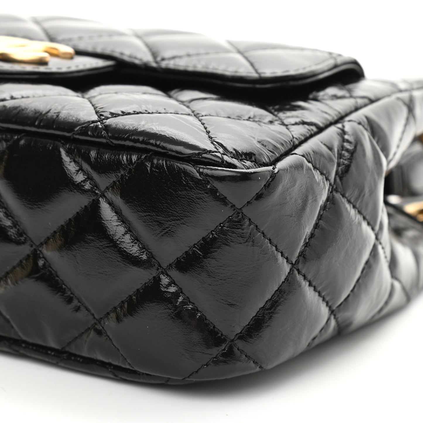 Shiny Crumpled Calfskin Quilted Small Wavy CC Hobo Black