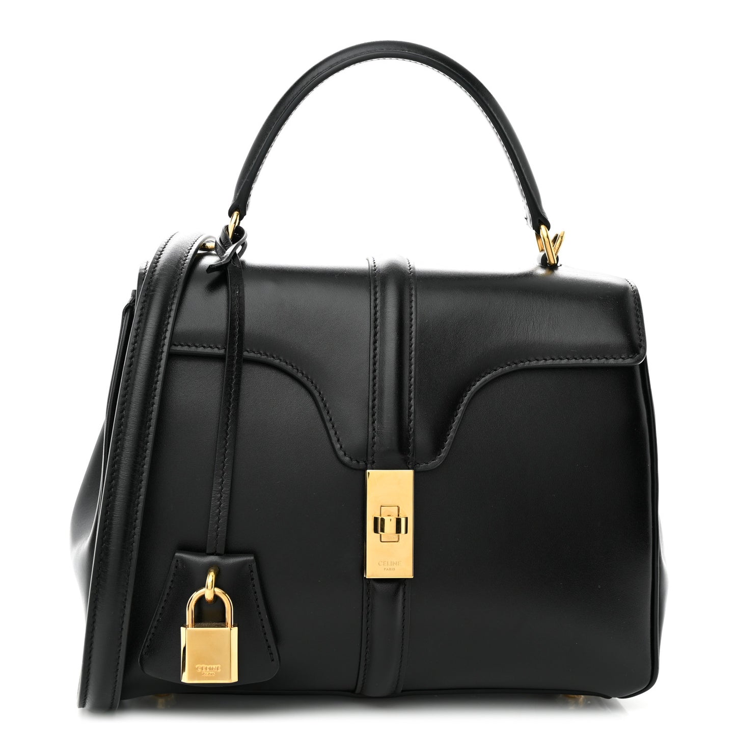 Satinated Calfskin Small 16 Top Handle Bag Black