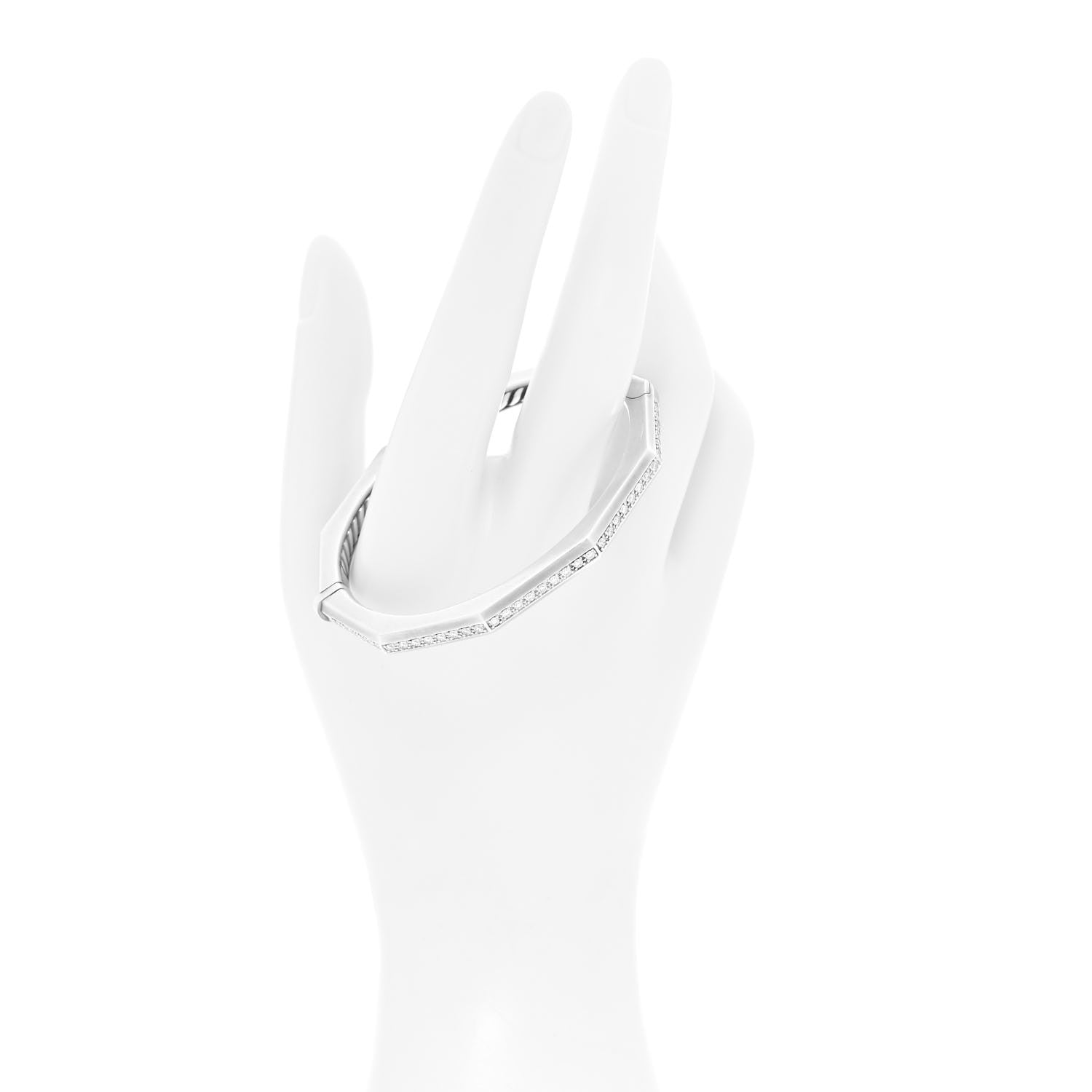 David Yurman Sterling Silver Diamond Stax Faceted Bangle Bracelet 2 of 7