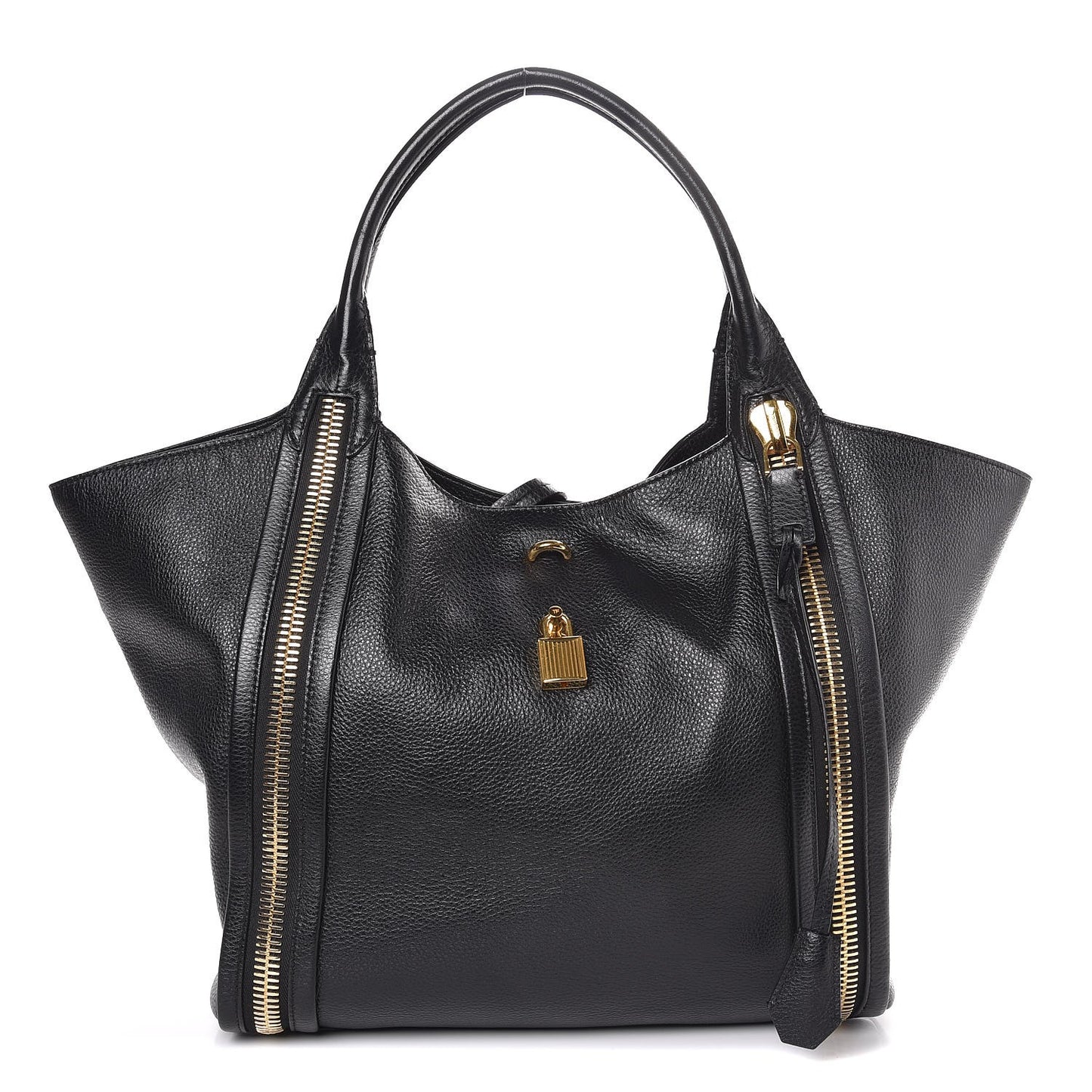 Grained Calfskin Amber Double-Zip Tote Black