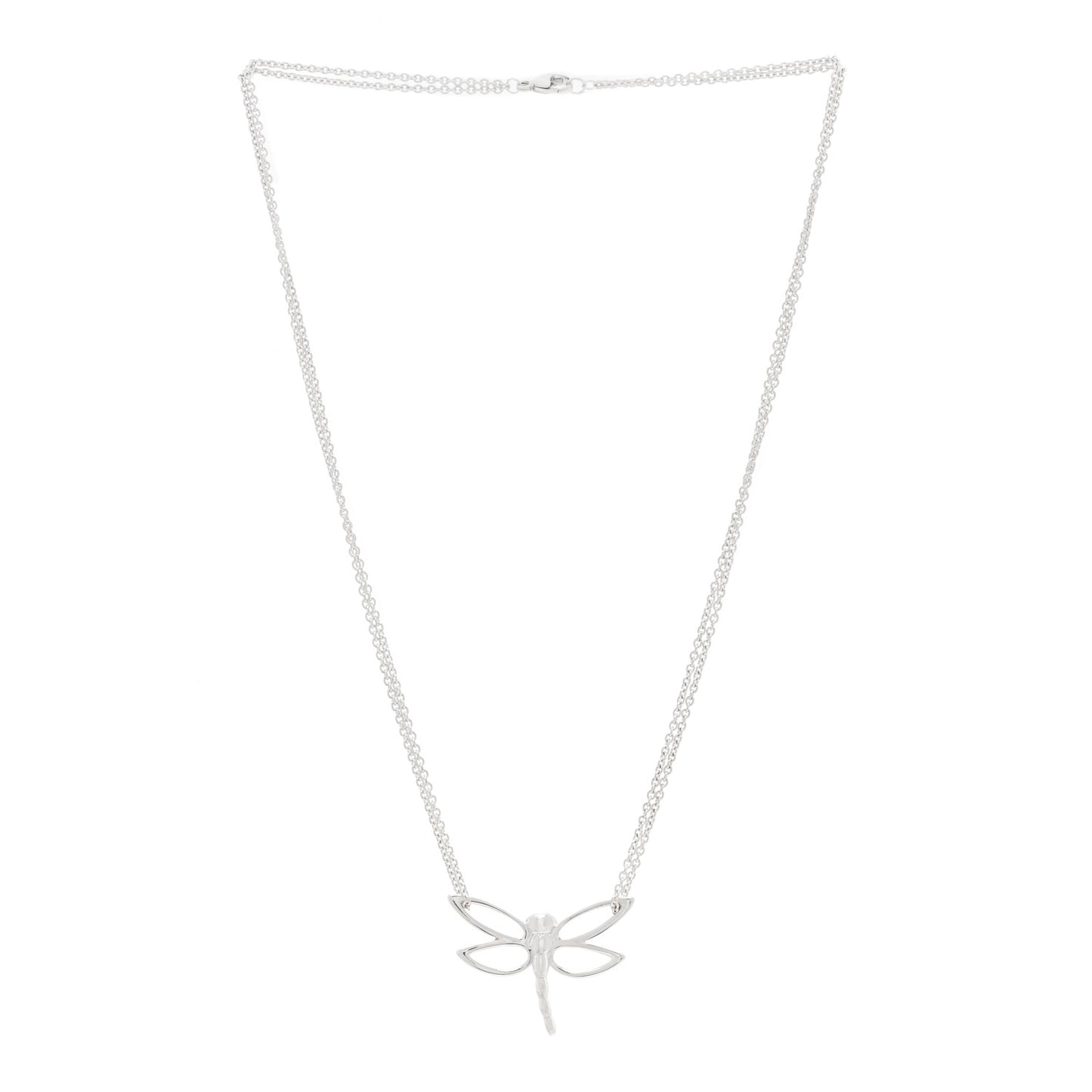 Sterling Silver Dragonfly Pendant Double Chain Necklace