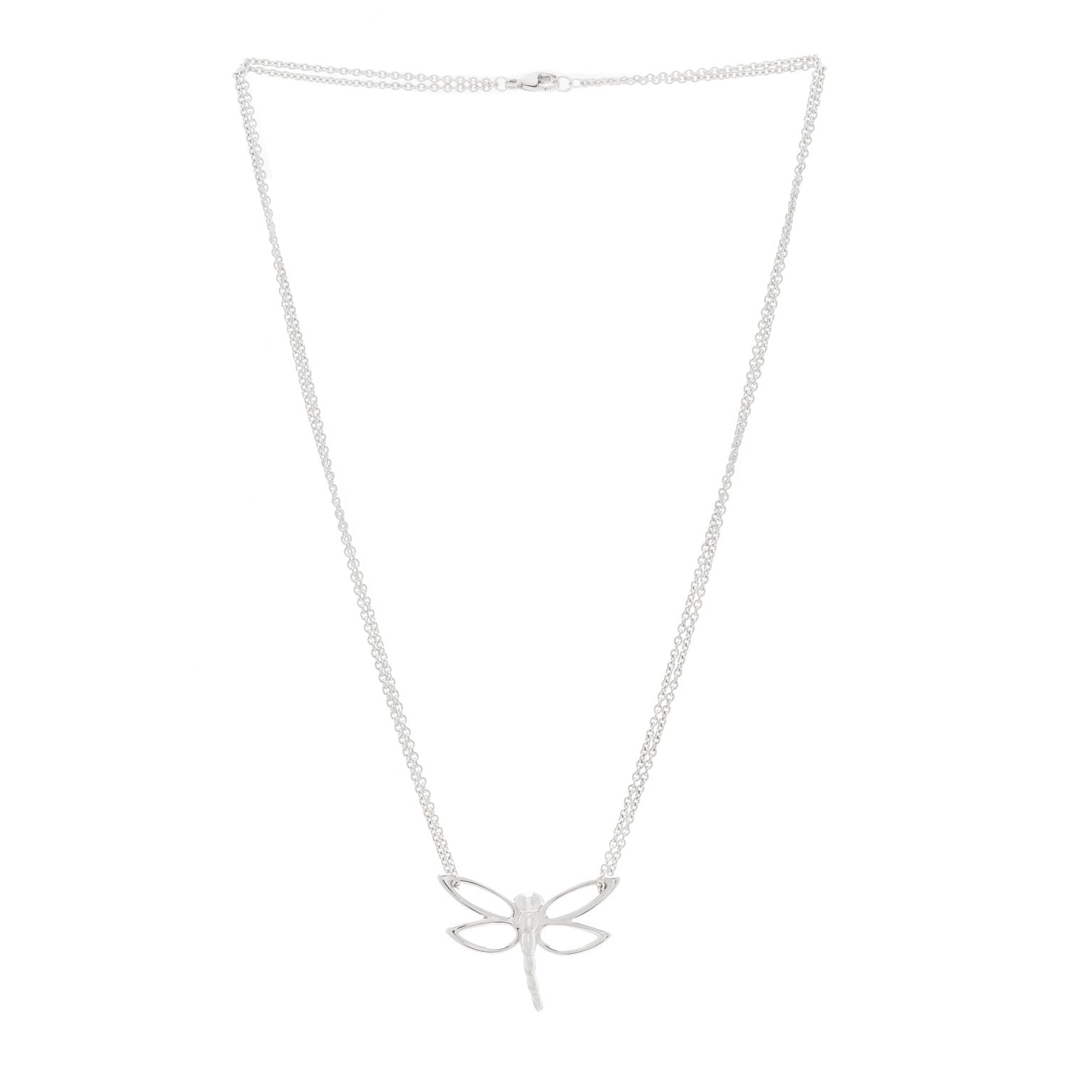 Tiffany Sterling Silver Dragonfly Pendant Double Chain Necklace 2 of 4