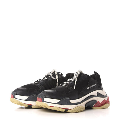 Balenciaga Fabric Mesh Washed Effect Womens Triple S Sneakers 42 Black Red 3 of 7