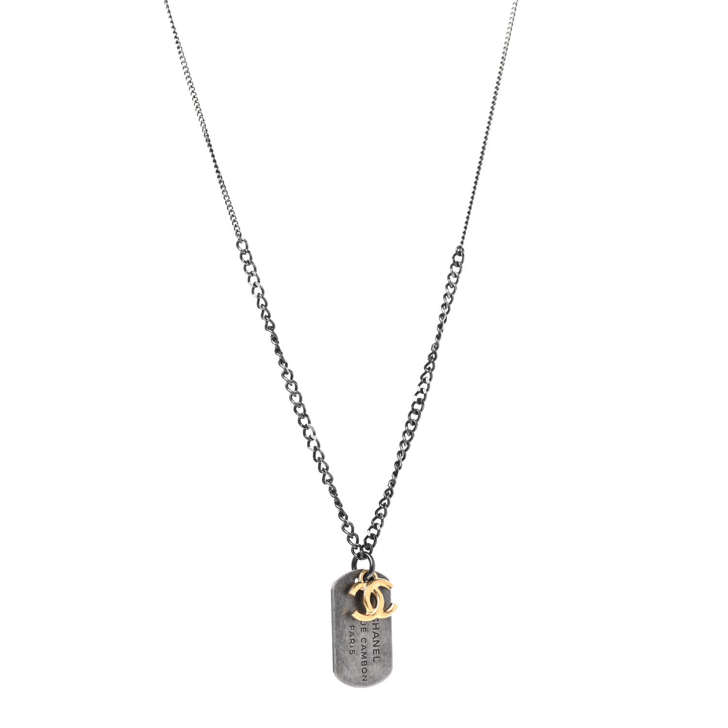 Chanel Ruthenium ID Dog Tag Charm Necklace Silver Gold 4 of 6