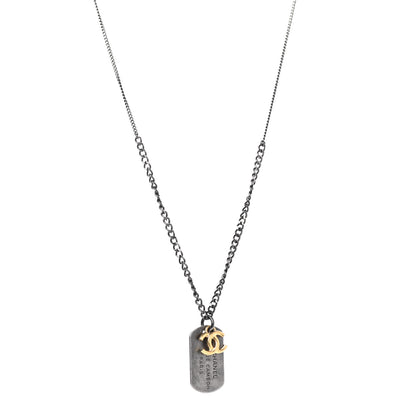 Chanel Ruthenium ID Dog Tag Charm Necklace Silver Gold 4 of 6
