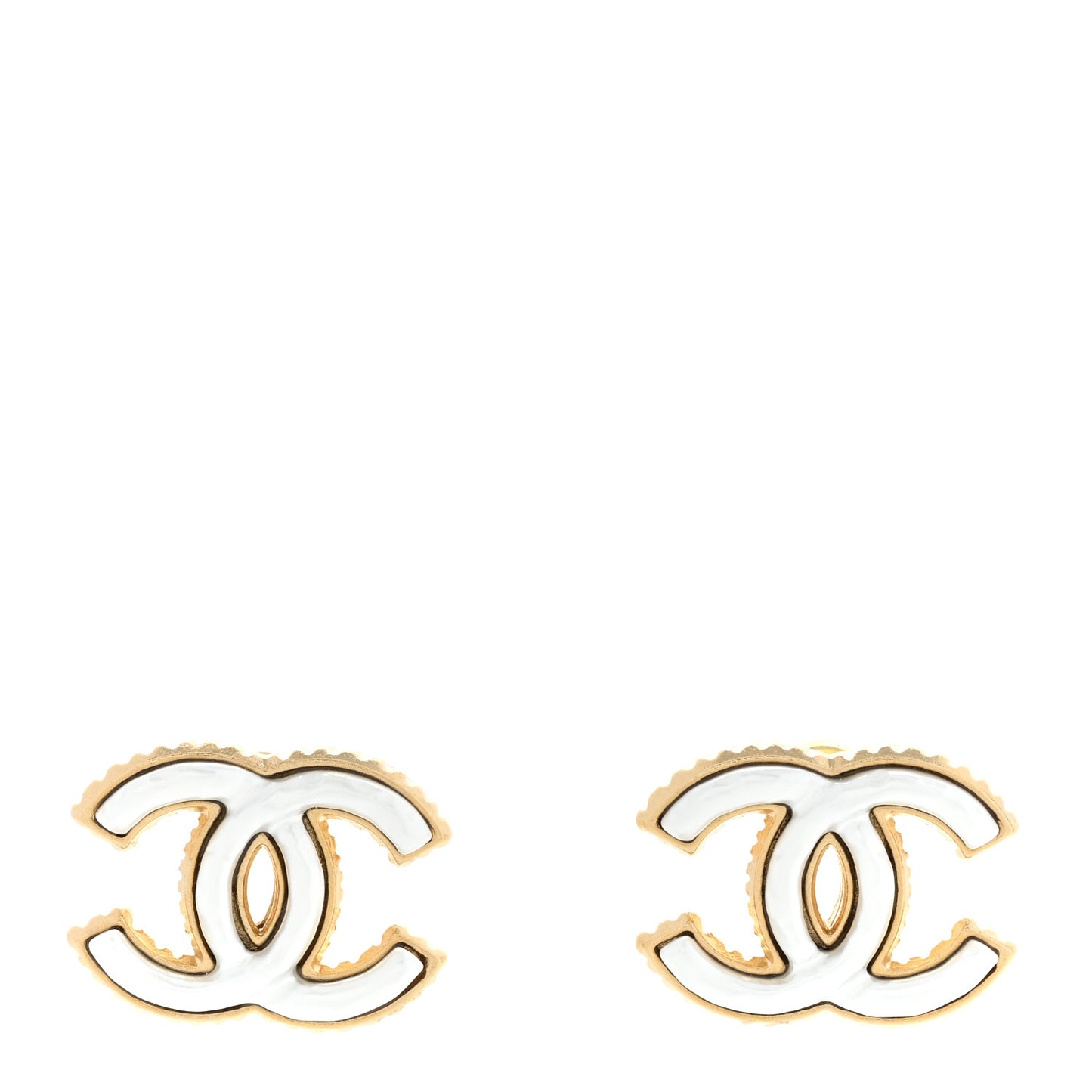 Metal Enamel CC Earrings Gold White