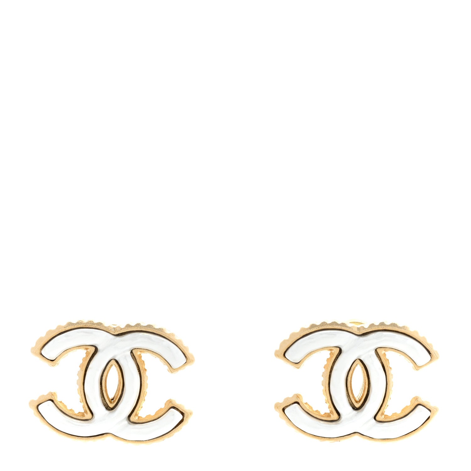 Chanel Metal Enamel CC Earrings Gold White 1 of 5